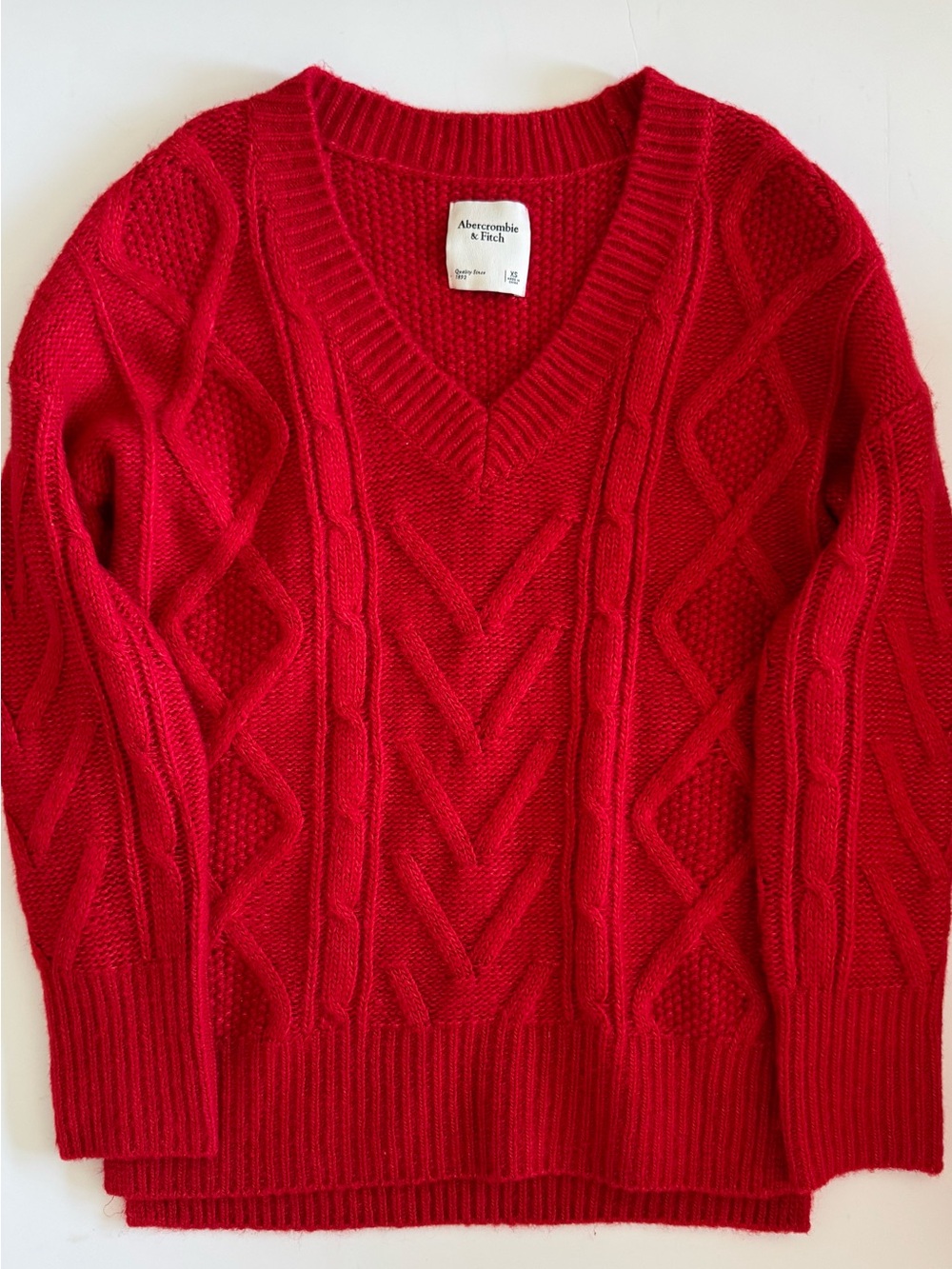 Abercrombie & Fitch Red Cable Knit V-Neck Sweater